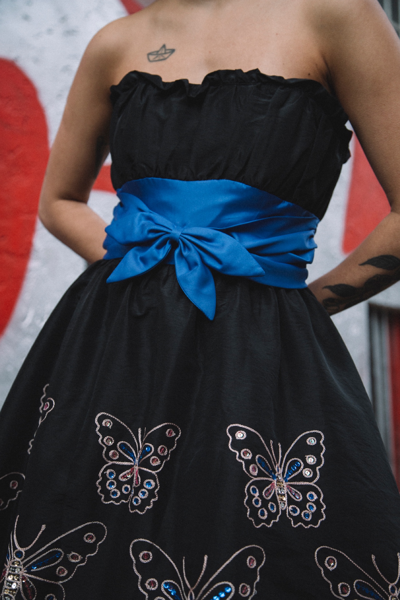 betsey johnson black butterfly dress 1990s Betsey Johnson Butterfly Print Rayon Crepe Black Floral Bias Cut   Breath Of the Earth